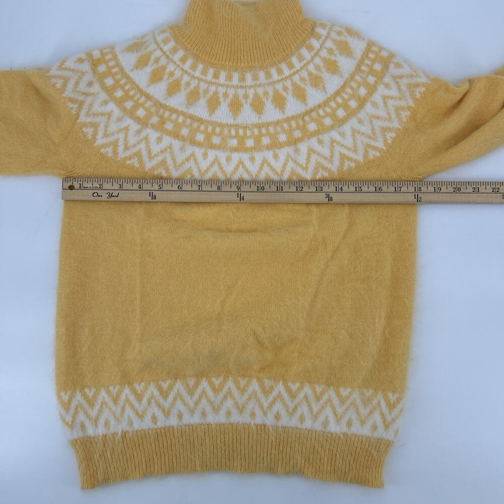 Escada Resort Sweater Women S Turtleneck Angora Yellow Fair Isle Fluffy Italy - Picture 8 of 9